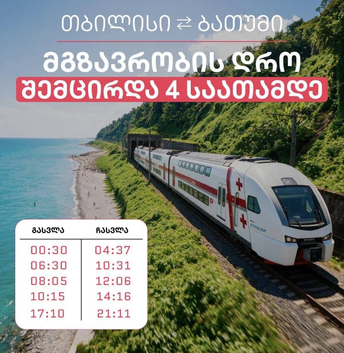 🚄 Поезда между Батуми и Тбилиси ускорились: дорога теперь занимает около 4 часов